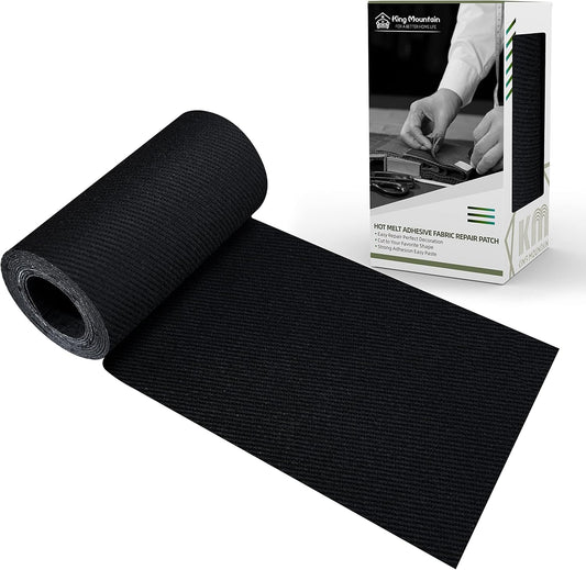 KING MOUNTAIN 100% Cotton Fabric Iron-on Repair Patch, Inside&Outside Clothes Repair Patch, 3"x60" with Backing Glue Repair Decorative Patch kit (Black)