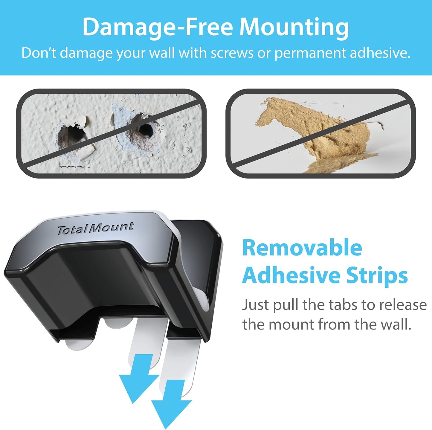 TotalMount Gaming Headset Hanger – Includes Removable Adhesive Strips for Easy, Damage-Free Wall, Desk, or PC Mounting (Black Headphone Hook with Premium Silicone Cradle – One Pack)