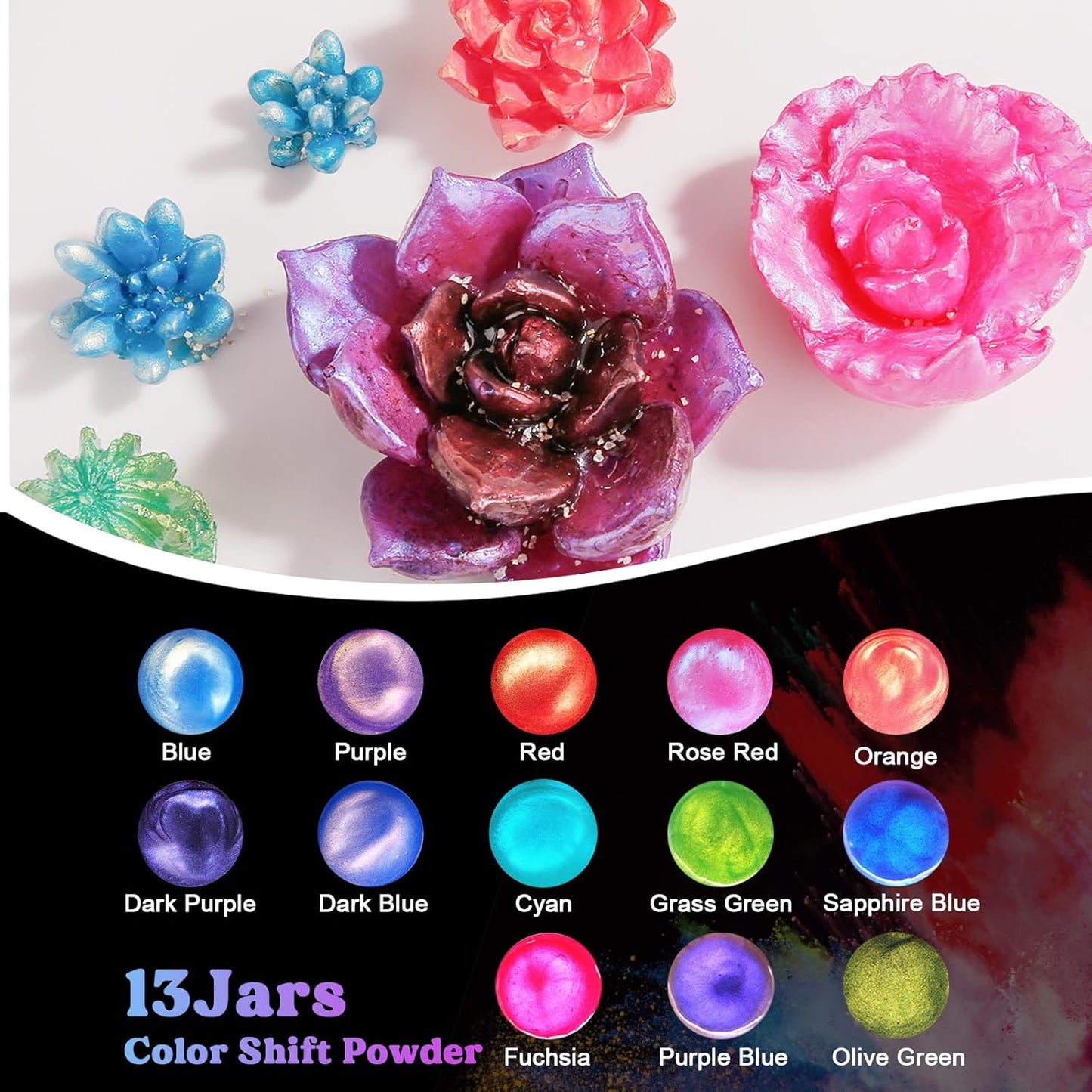 LET'S RESIN 60 Colors Mica Powder,Natural Pearlescent Pigment Powder for Epoxy Resin/UV Resin for Candle Making, Color Pigment Dye, Painting, Bath Bombs, Art Crafts