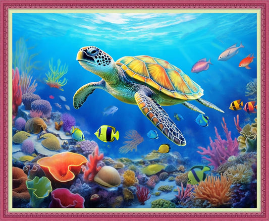 Disnesart Cross Stitch Stamped Full Embroidery Kits DIY 11CT Cotton Thread Printed DIY Needlepoint Kits Craft Needlework Set Cross-Stitch Stamped Sets-Turtle Underwater World 16x20 inch