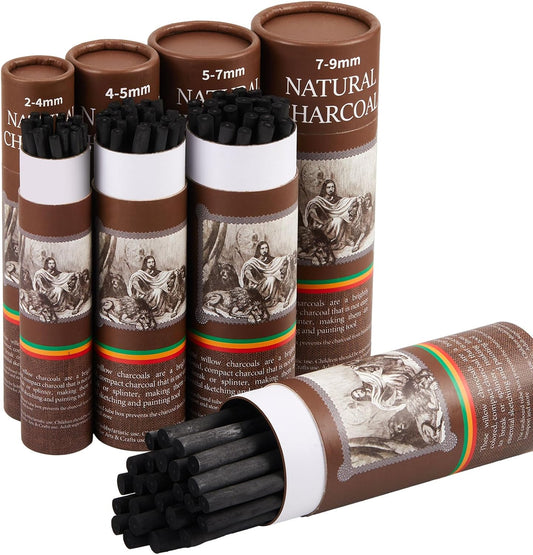 Gueevin 200 Pcs Willow Charcoal Sticks, Willow Charcoal, Artists, Beginners, Students, Perfect for Sketching, Drawing, Shading, and Fine Art Christmas Gifts for Art (2-4mm,4-5mm,5-7mm,7-9mm)