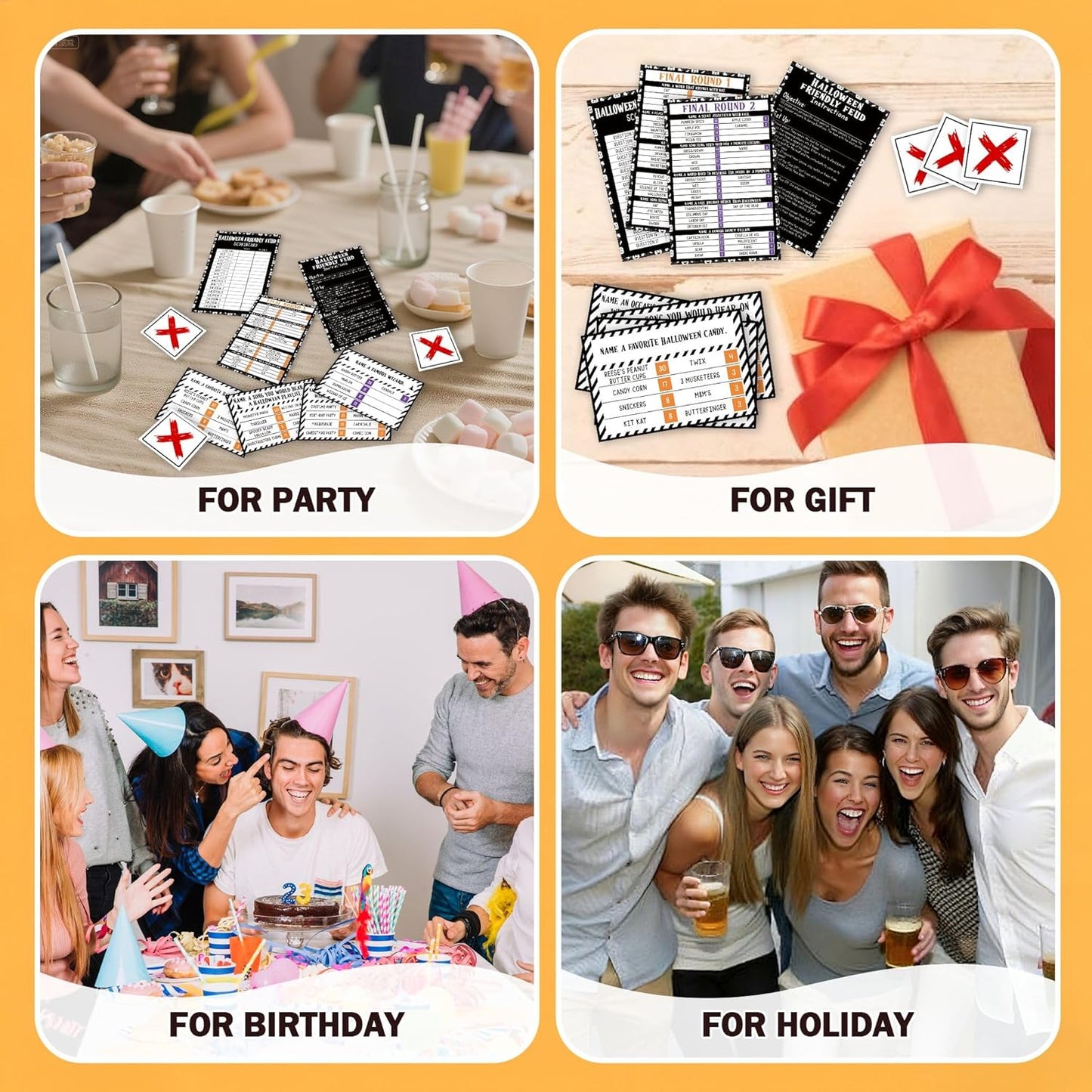 Halloween Games for Adults Friends, Halloween Family Friends Feud Trivia Games, Group Party Matching Activities, Fall Festival Board Card Activities, 01