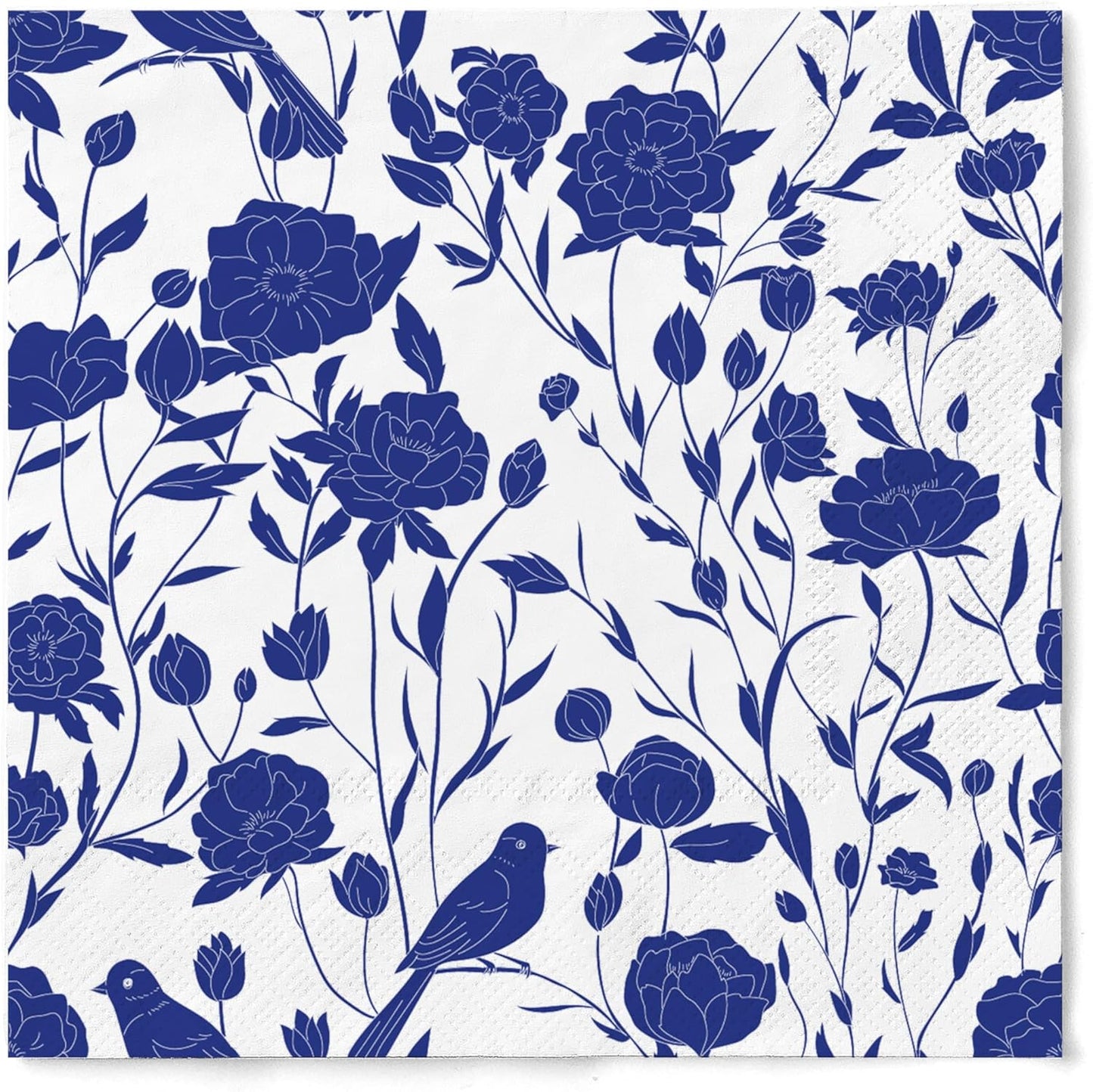 20 Pack Designer Paper Napkins, 3-Ply 6.5x6.5-inches Disposable Decorative Blue and White Porcelain Lunch Cocktail Napkin for Wedding Event/Birthday/Anniversary Party/Baby Shower