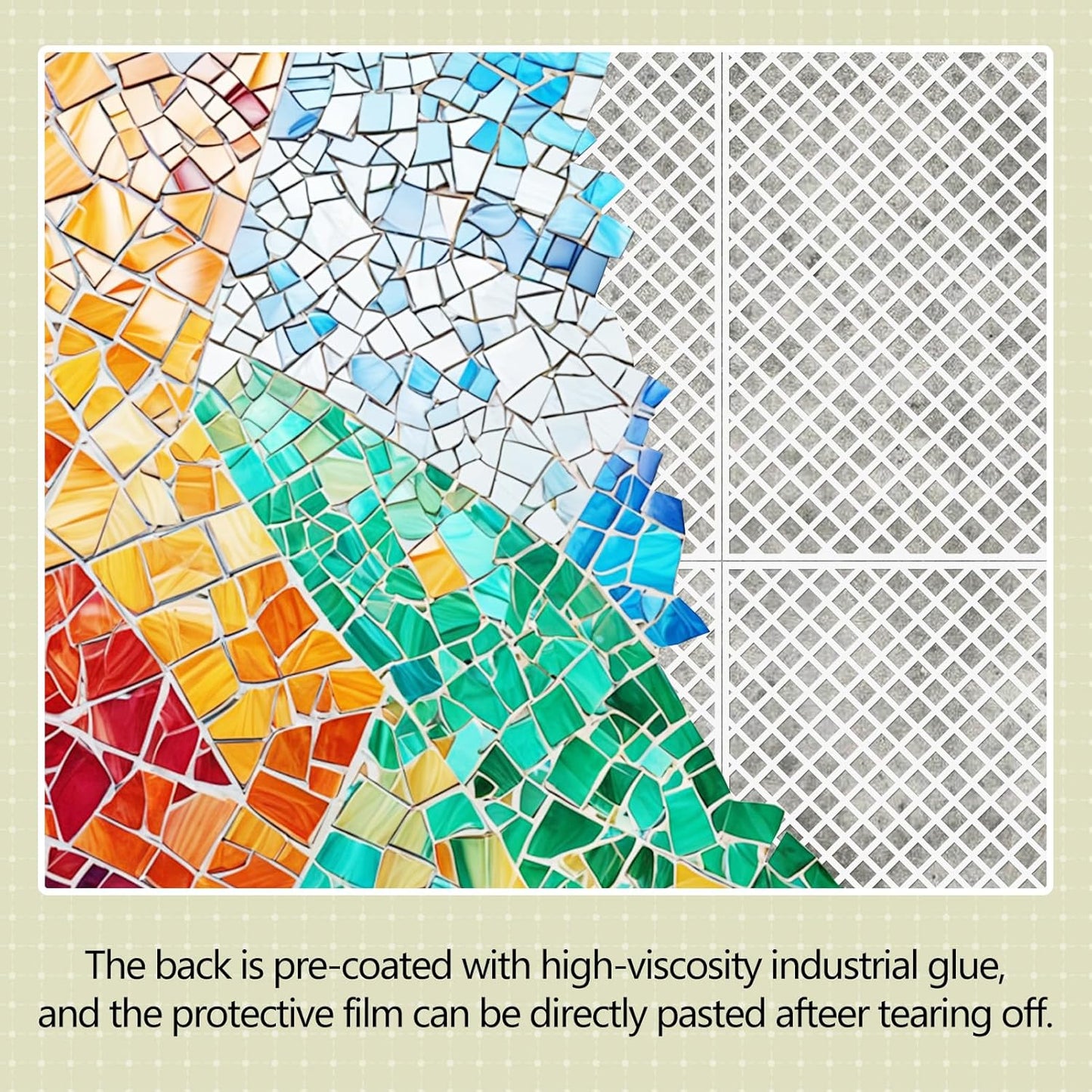 24 Pcs Mosaic Grid Tile Mesh with Adhesive Backing, 12x12 Inch Alkaline Resistant Fiberglass Sheets for DIY Installation, Crafts, Bathroom, Kitchen