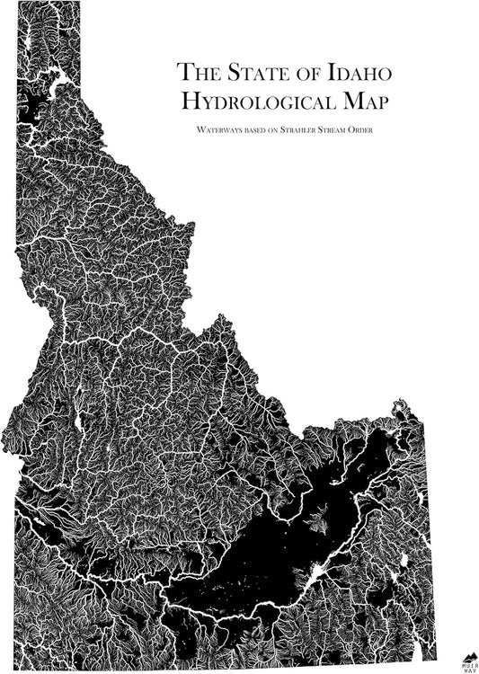 Muir Way Hydrological River Map of Idaho - Watershed Topographic Wall Art for Home, Office, or Travel Decor - Unframed Flat Paper Print, 18x24