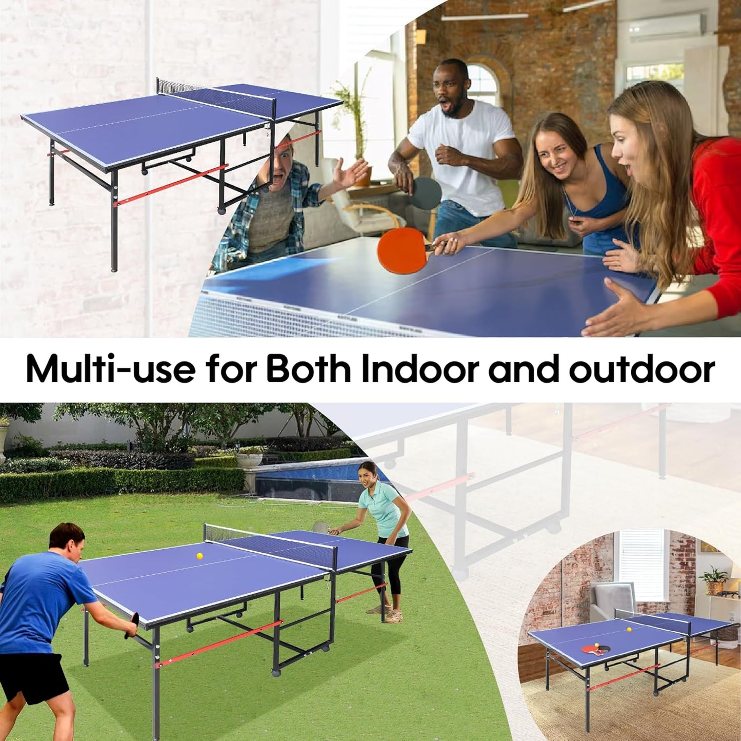 Professional Foldable Ping Pong Table for Indoor & Outdoor - 8FT Mid-Size Table Tennis Table with Net, 2 Table Tennis Paddles and 3 Balls - Quick & Easy Assembly