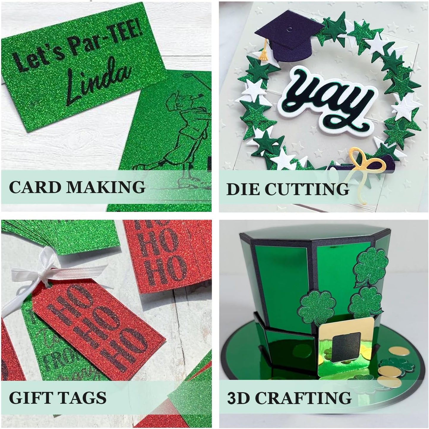 Cardstock Warehouse Diamond Print Inkjet Glitter - Premium Green Glitter Cardstock Paper – 15 Sheets, 8.5 x 11" - 104 lb/280 GSM for Inkjet Printing, Die-Cutting, Card Making, Crafts, and DIY Projects