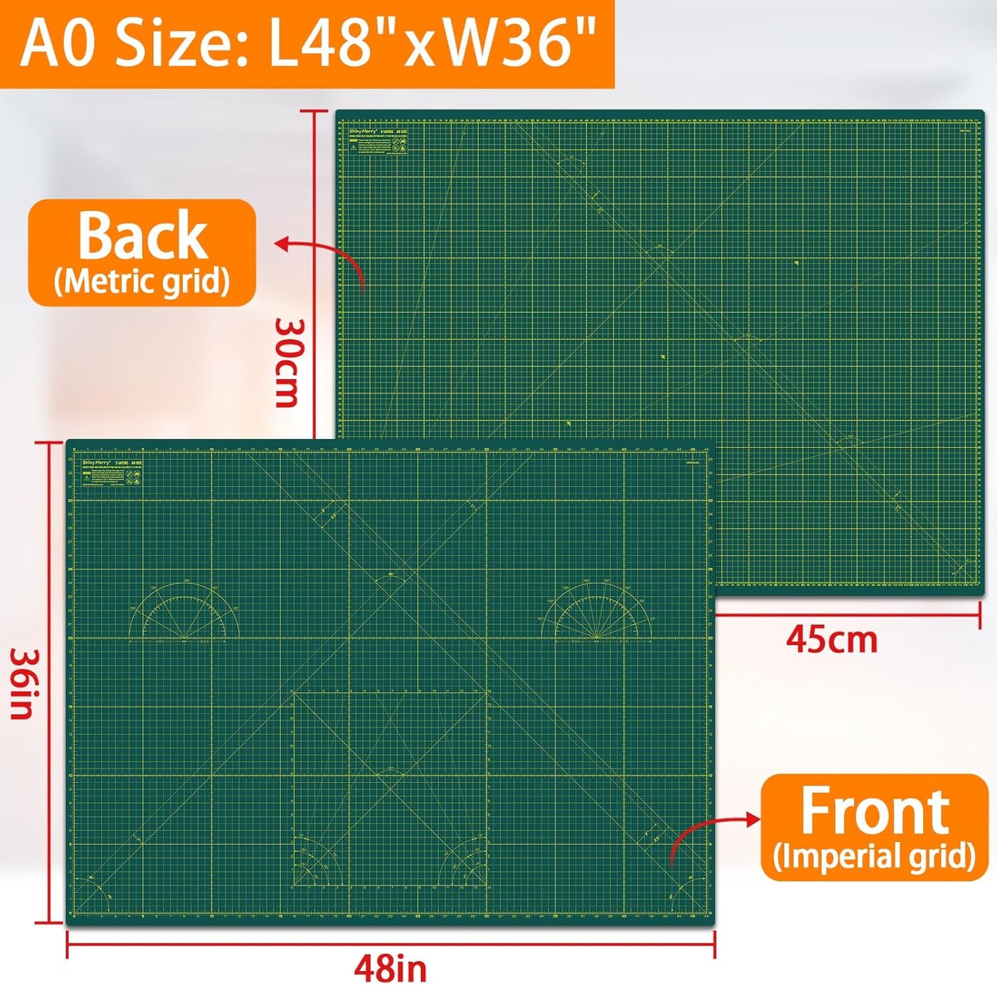Self Healing Cutting Mat A0 36"x48" – Double Sided 5-Ply Craft Mat for Sewing, Quilting, Fabric, Scrapbooking – Green/Green