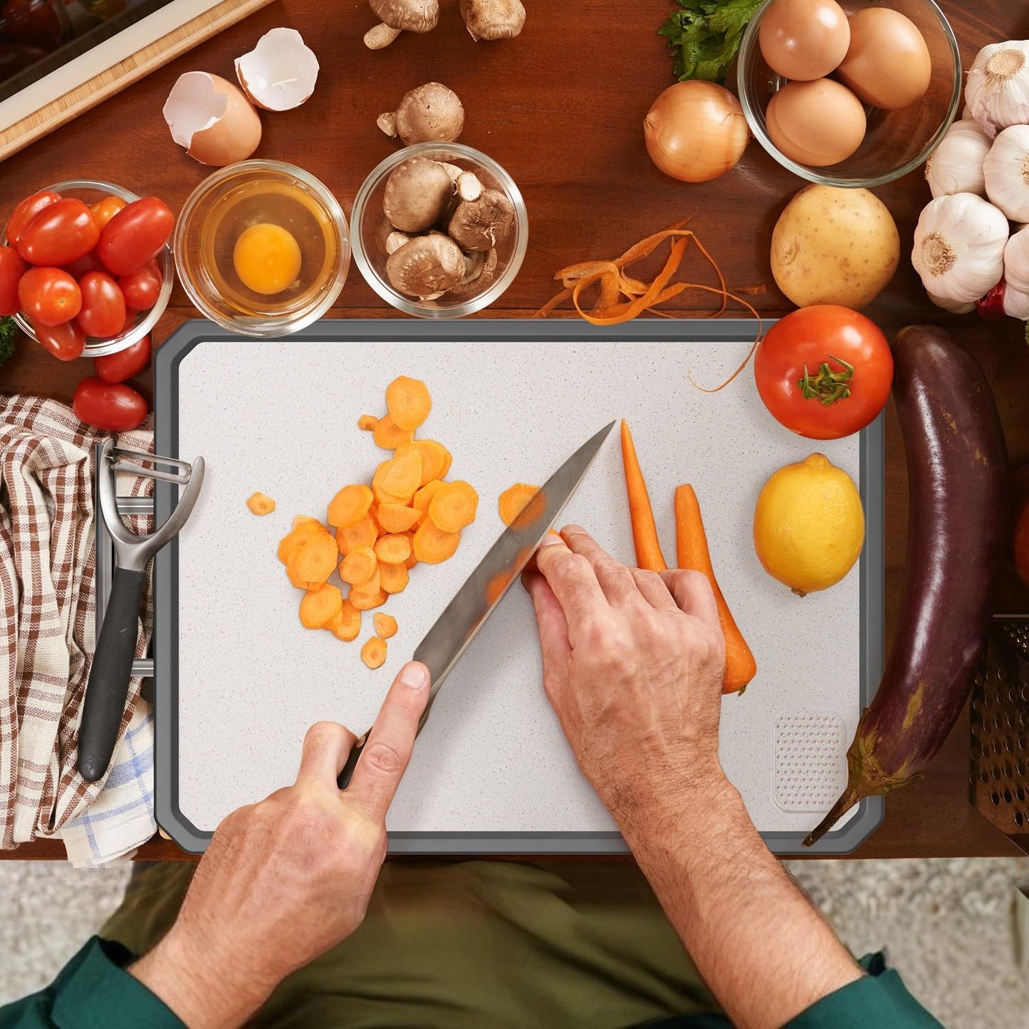 Titanium Cutting Boards for Kitchen, Large 16x11 Inch Pure Titanium and Wheat Straw PP Double Sided Chopping Board, Dishwasher Safe, Easy to Clean