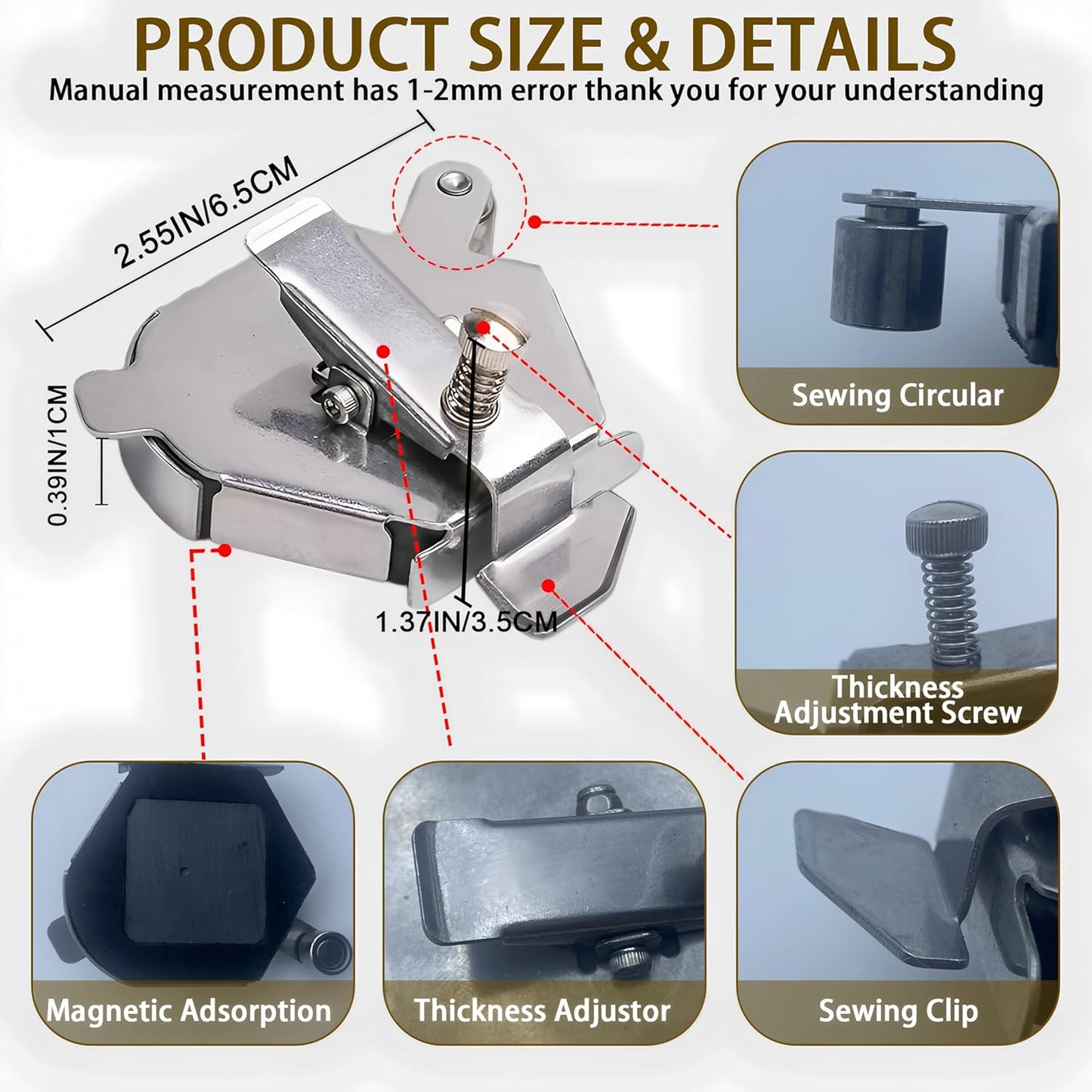 Magnet Sewing Guide,Upgraded Multi-Purpose Magnetic Seam Guide for Sewing Machine,Quilting Accessory for Professionals&Beginner,Edge Retaining/Positioning/Anti-Curling/Pressing of Topstitching(Silver)