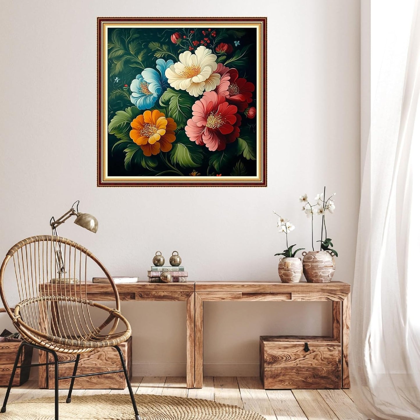 Hopeart Stamped Cross Stitch Kits for Beginner Embroidery Kits for Beginners Adults DIY 11CT Cross Stitch Patterns Needlepoint Kits Crossstitching Kits-Peony Flowers 18x18 inch