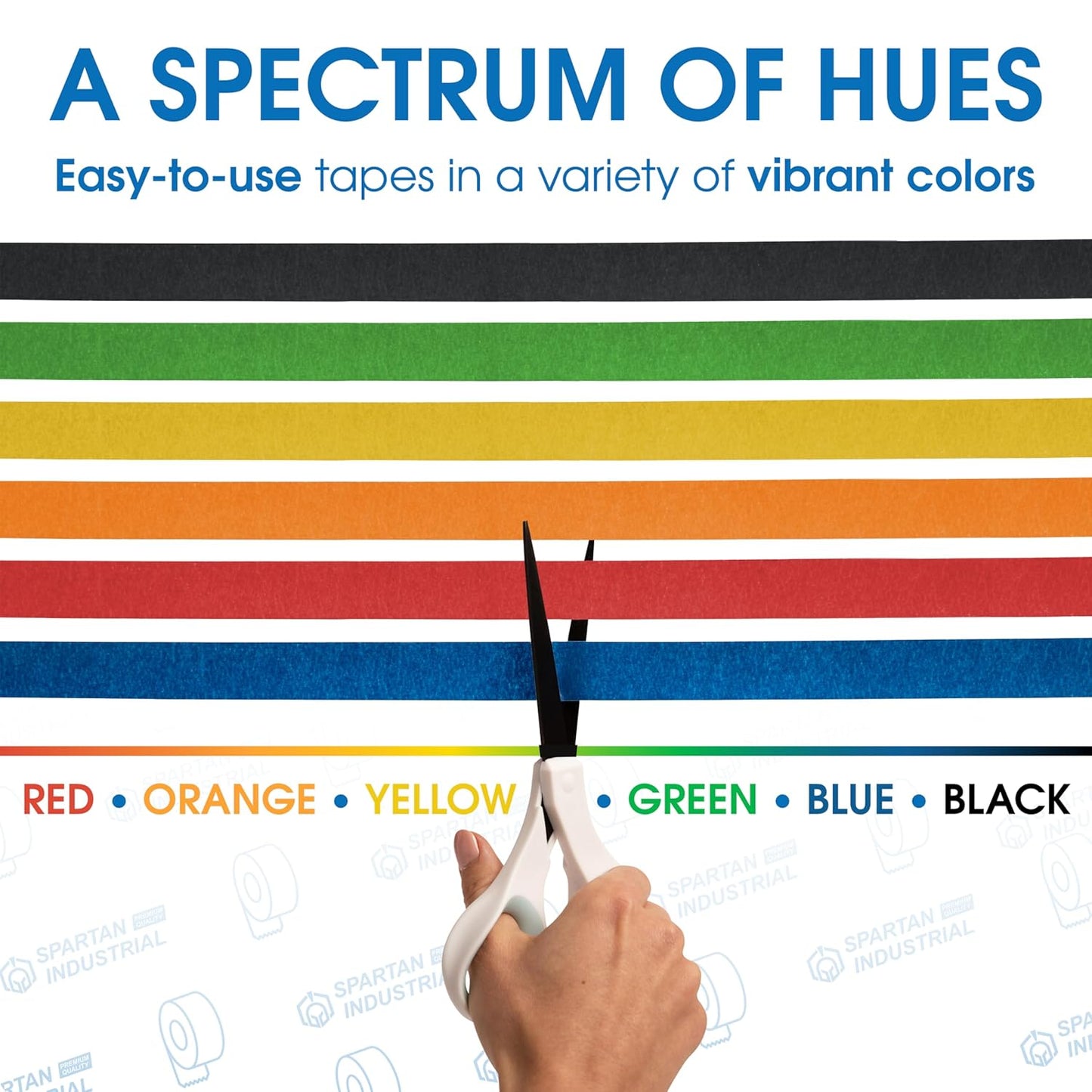 Spartan Industrial - 1" X 60 yd Black Tape - 6 Colored Masking Tape Rolls for Home, Office, School Use - No Residue, 5.5 Mil