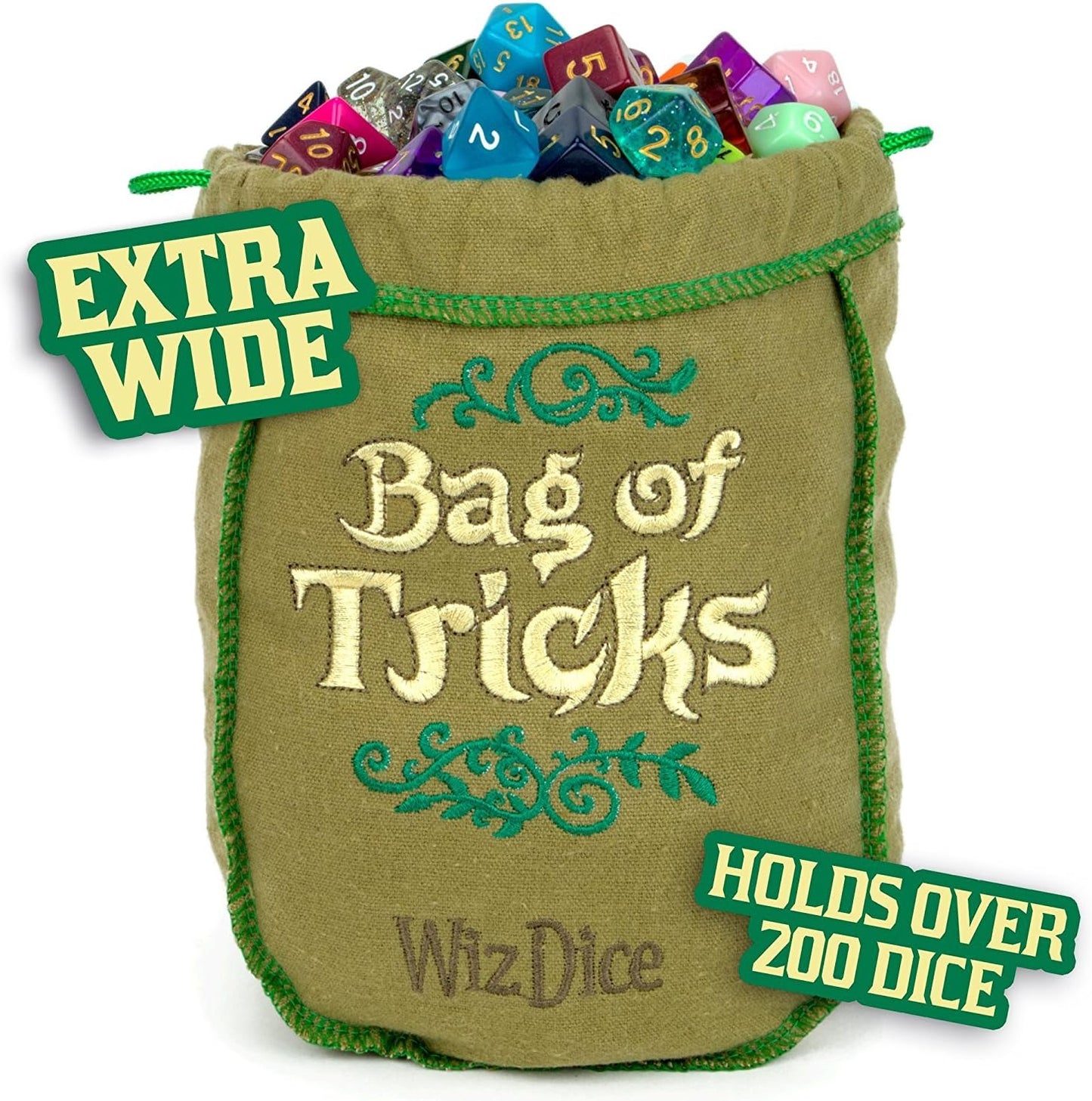 Wiz Dice DND Dice Set - 140 Pieces Total (20 Sets of 7 Dice in Unique Colors) & Storage D&D Dice Bag-Polyhedral Role Playing Dice - Perfect DND Accessories for TTRPG Dice Games - Bag of Tricks