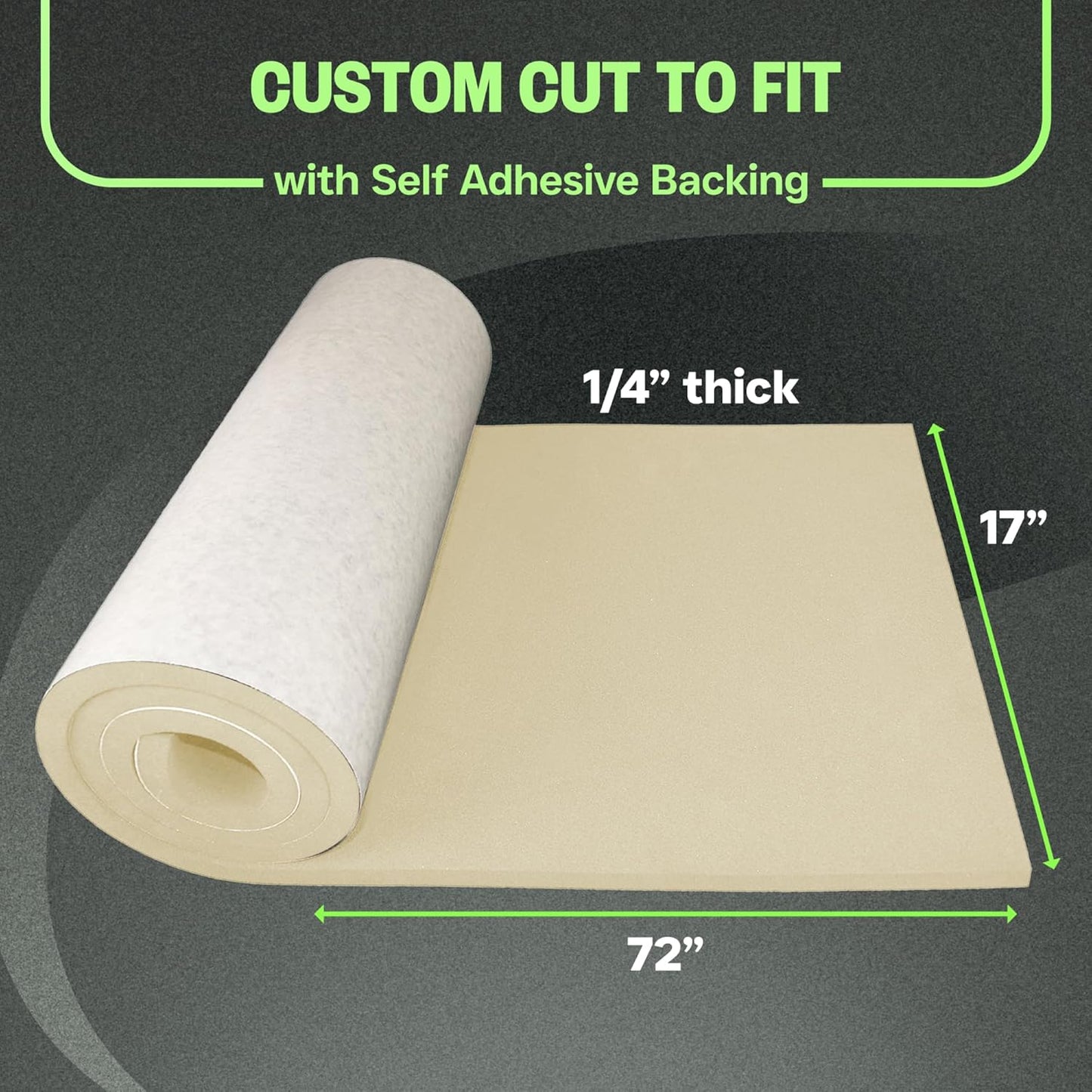 XCEL Foam Roll with Self Adhesive – Beige, 72" x 17" x 1/4" Closed Cell Foam Rubber Water Resistant Padding Sheet – Home, Marine, Garage, Auto Insulation & Cosplay (Beige, 72" x 17" x 1/4")