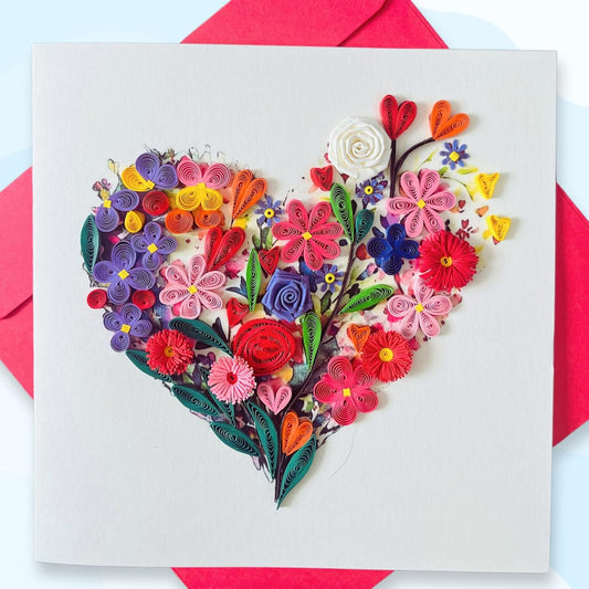 Quilling Cards, handmade card, quilled cards with Handmade Art Quilling birthday card for women, Birthday card, mother... colorful heart design (Flowers Heart 1)