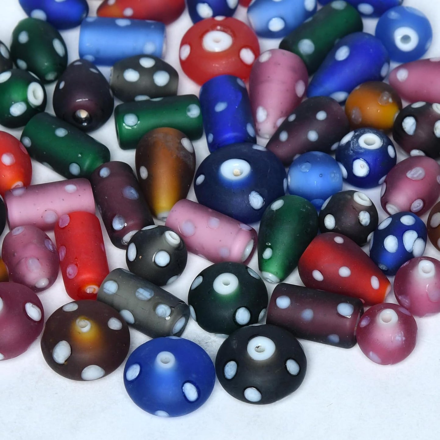 2/3 LB Bag of Assorted Glass Beads for Jewelry Making, Lampwork Murano Bead Mix for Bracelets and Necklaces, Crafting Beads Supplies Kit, Large & Small Beads (Polka Dot Beads)