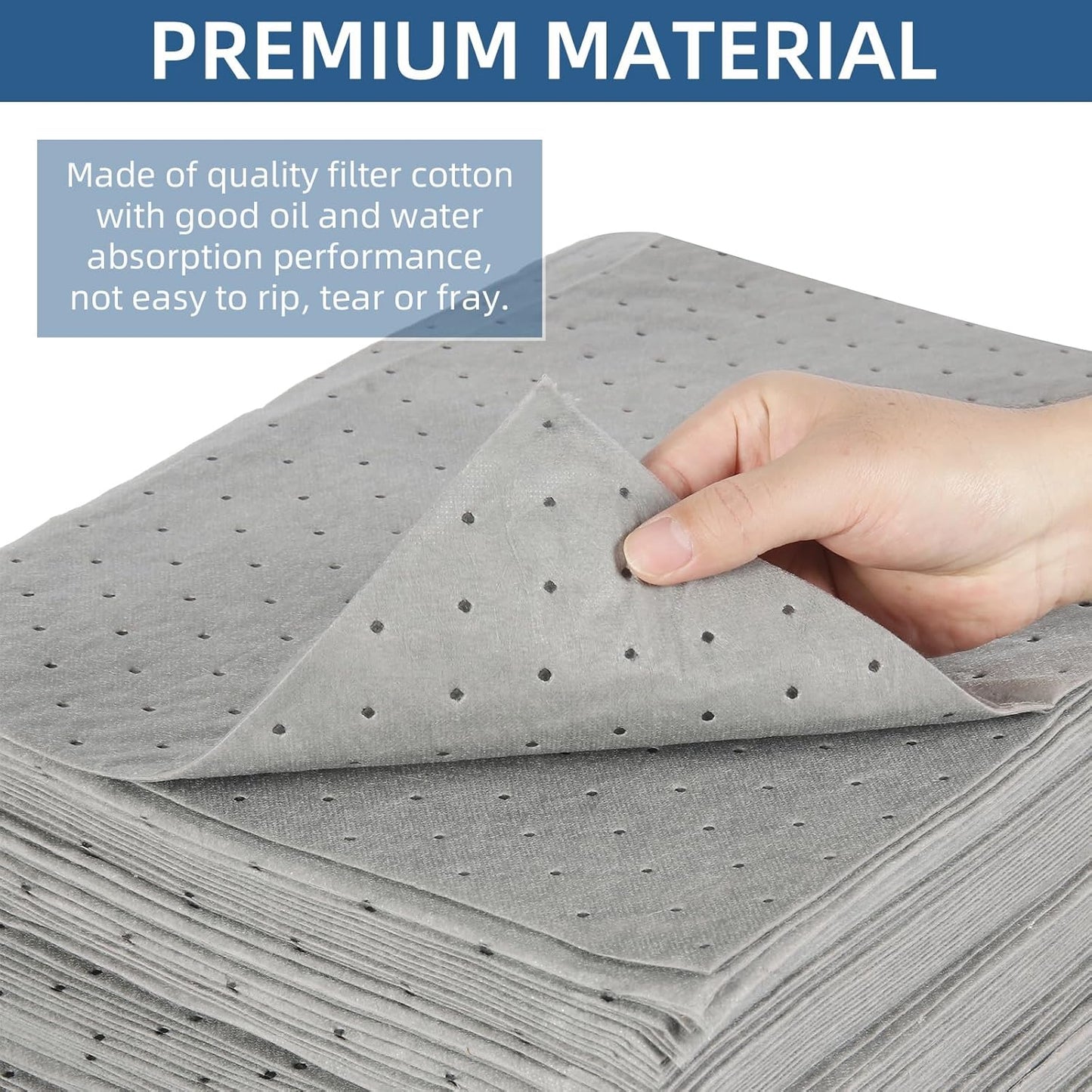 200 PCS Oil Absorbent Pads, 16.5" x 12.6" x 2mm Universal Spill Absorbent Pads Heavy Weight Absorbent Mat Pads for Absorbing Water, Oil, Grease, Coolant, and Other Fluids (Gray)