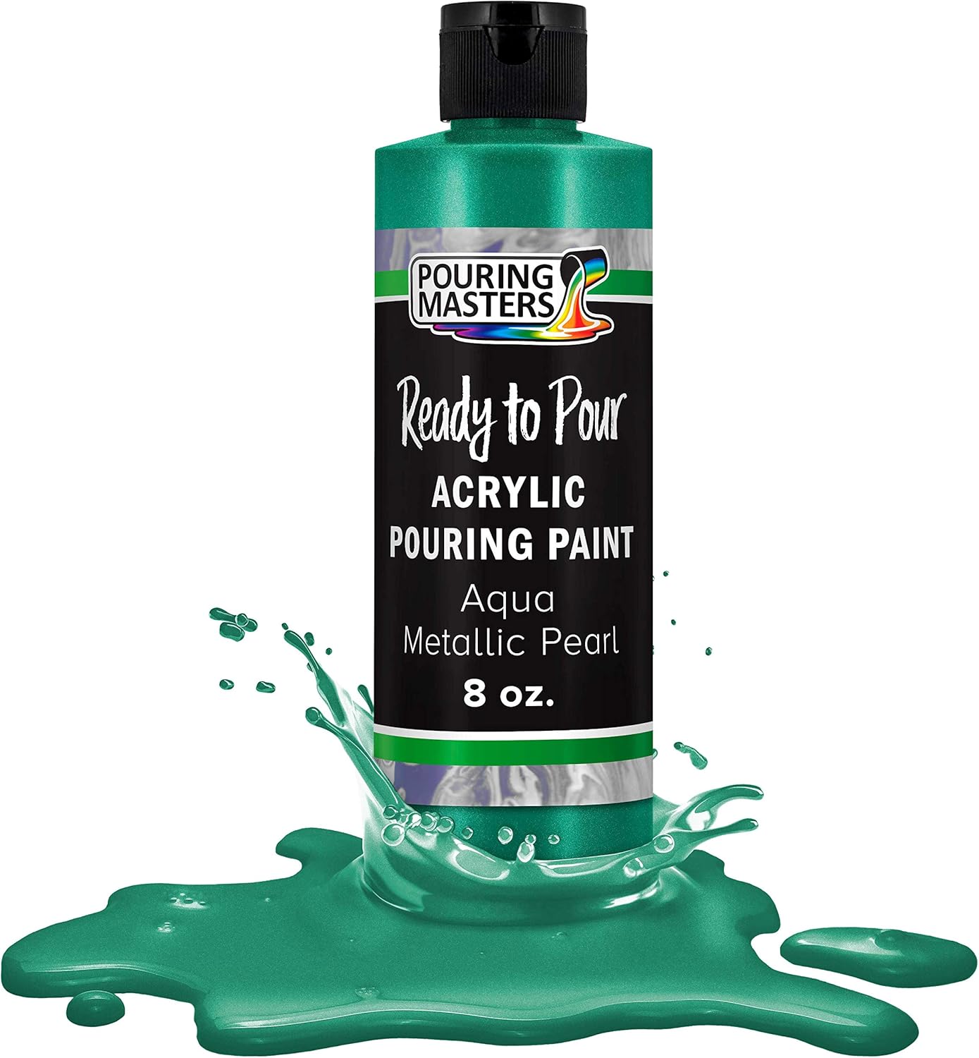 Pouring Masters Aqua Metallic Pearl Ready to Pour Acrylic Pouring Paint - Premium 8-Ounce Pre-Mixed Fluid Acrylic Paint - Fluid Art Supplies for Canvas, Wood, Paper, Tile & Rocks