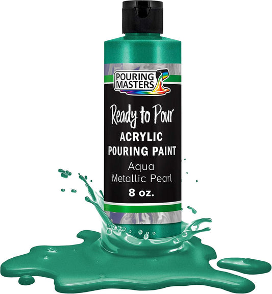 Pouring Masters Aqua Metallic Pearl Ready to Pour Acrylic Pouring Paint - Premium 8-Ounce Pre-Mixed Fluid Acrylic Paint - Fluid Art Supplies for Canvas, Wood, Paper, Tile & Rocks