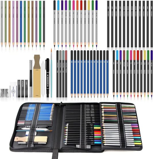 Art Supplies Drawing Kit, 74Pcs Drawing Pencils for Sketching - Include Colored, Graphite, Colored, Metallic, Charcoal Pencil, Ideal Gift for Beginners & Professional Artists Teens & Adults