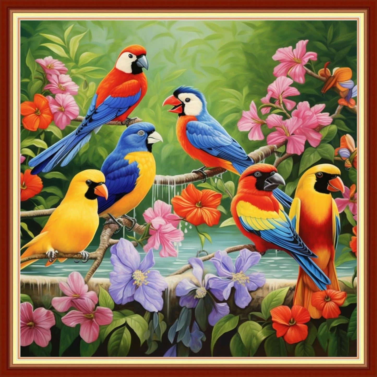 DMCVIVR Stamped Cross Stitch Kits for Adults Beginners Embroidery Kits 11CT Needlepoint Kits Cross Stitch Patterns Embroidery Patterns-Colorful Birds and Flowers 18x18 inch