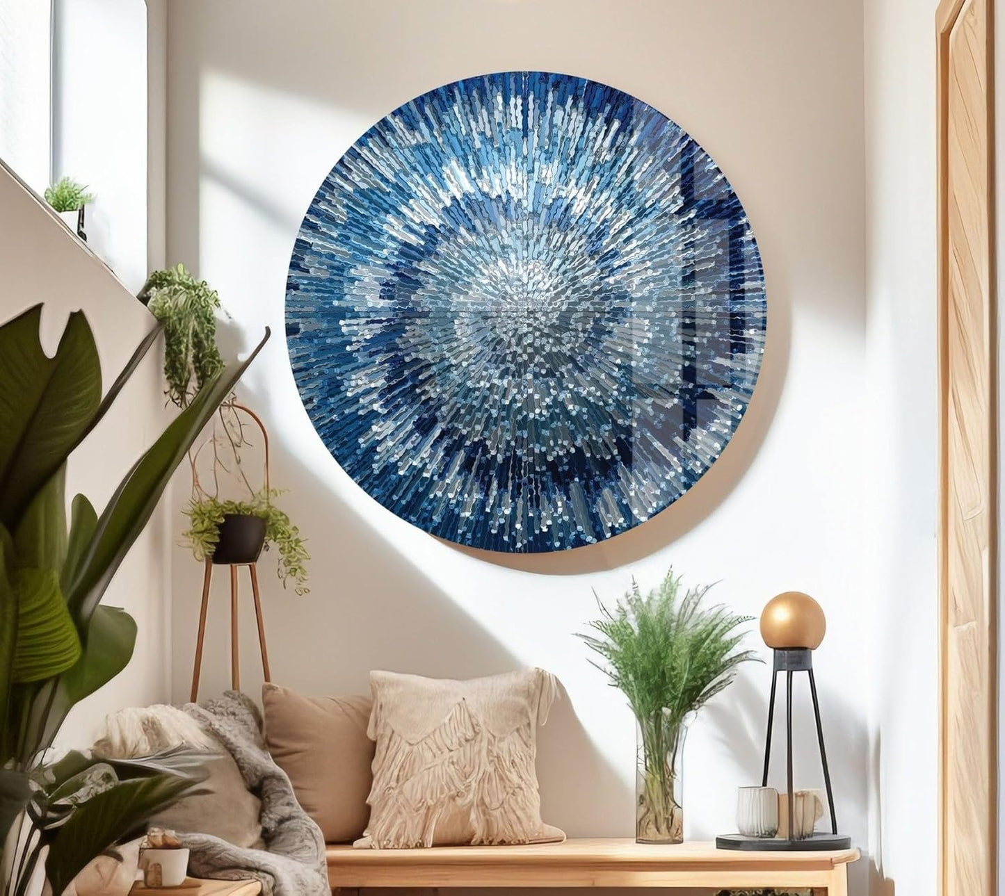 My Photostation.com Round 24'' Abstract Blue Textured Glass Wall ArtTempered Glass Printing Wall Decor Large Wall Art Wall Hangings