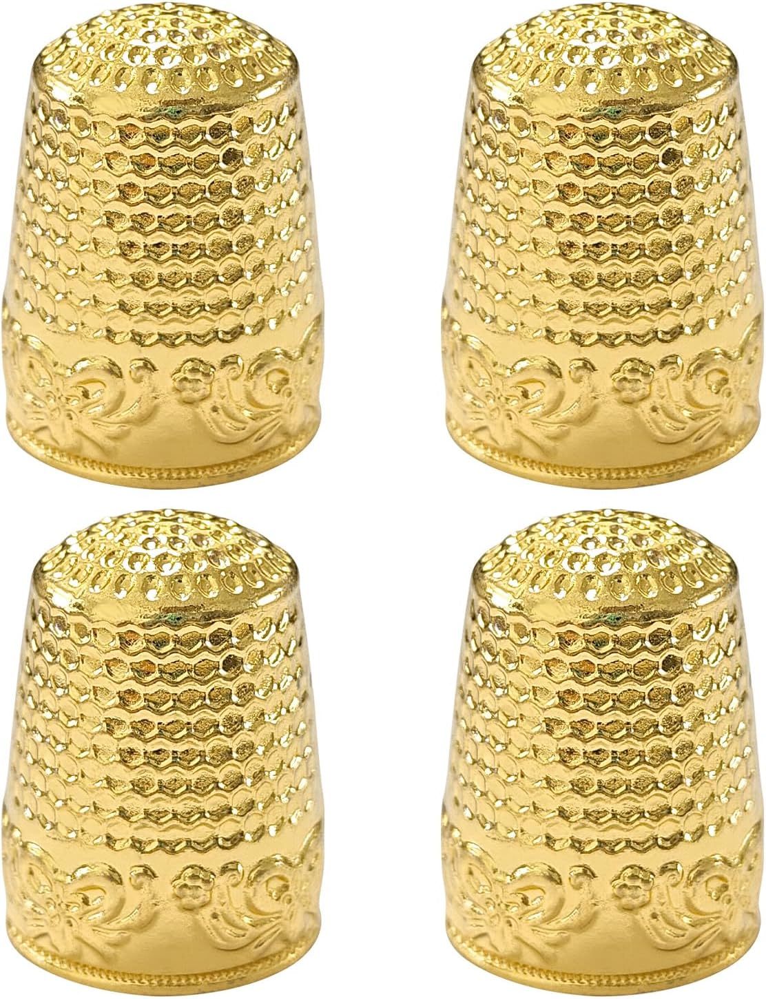 FR 4Pcs Sewing Thimbles, Metal Thimbles for Hand Sewing Finger Protector Knitting Needlework DIY Tools Gold