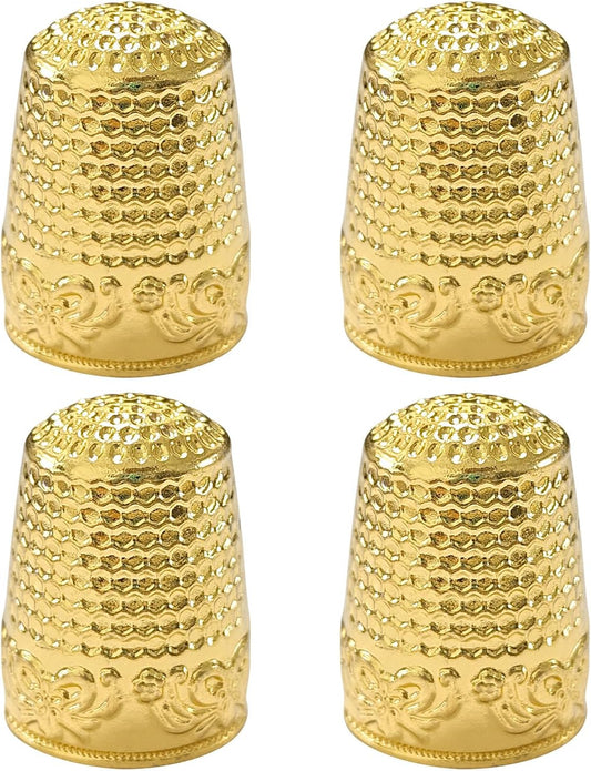FR 4Pcs Sewing Thimbles, Metal Thimbles for Hand Sewing Finger Protector Knitting Needlework DIY Tools Gold