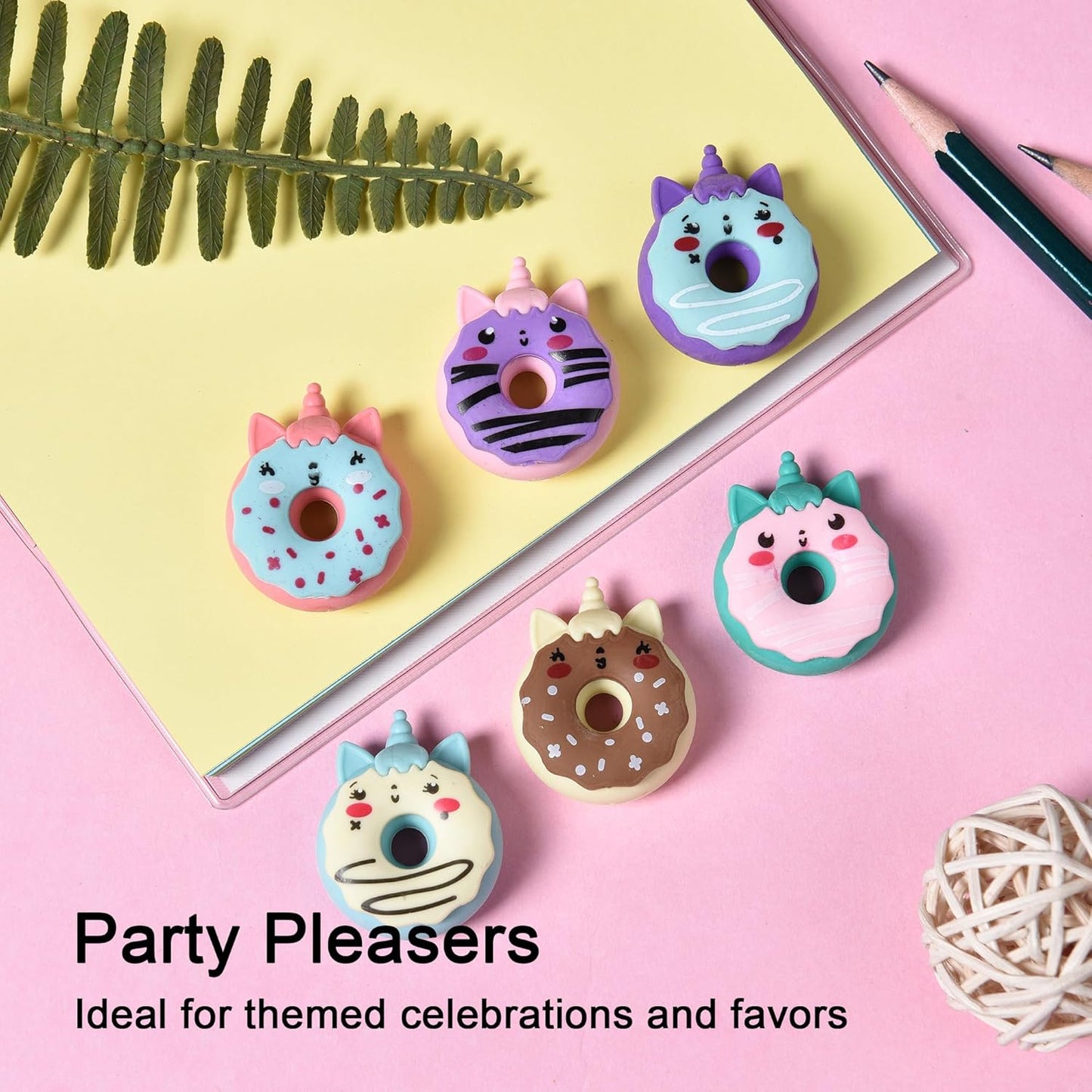 HILAZA Donut Erasers for Kids Bulk, 24 Pieces 3D Cute Fun Monster Erasers for Party Favors Classroom Prizes