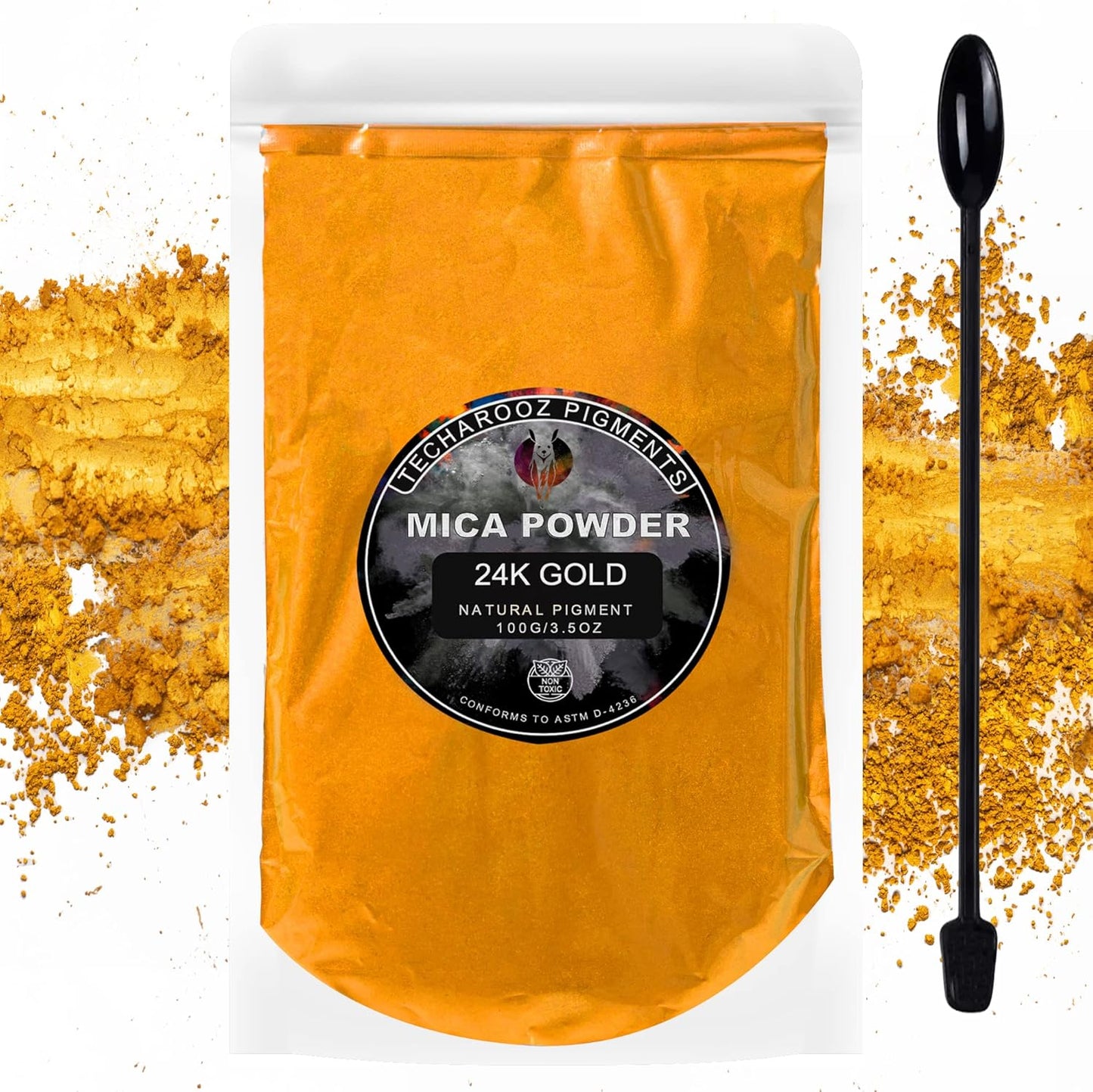 24K Gold Mica Powder Epoxy Resin, 100g/3.5oz Sealed Bag – TECHAROOZ Color Pigment for Lip Gloss, Soap Colorant for Soap Making, Gold Powder for Kintsugi Pottery, Metallic Epoxy, Slime Dye