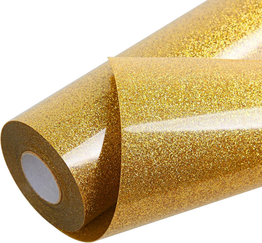 TORC Gold Glitter HTV Heat Transfer Vinyl Roll 12 inch x 20 ft Sparkly Iron on Vinyl for T Shirts Crafts Bulk