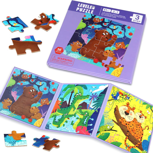 3 in 1 Toddlers Animal Magnetic Jigsaw Puzzle, Travel Puzzles for Preschool Learning, Ages 3-8 (Animal Forest)