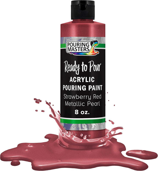 Pouring Masters Strawberry Red Metallic Pearl Ready to Pour Acrylic Pouring Paint - Premium 8-Ounce Pre-Mixed Fluid Acrylic Paint - Fluid Art Supplies for Canvas, Wood, Paper, Tile & Rocks