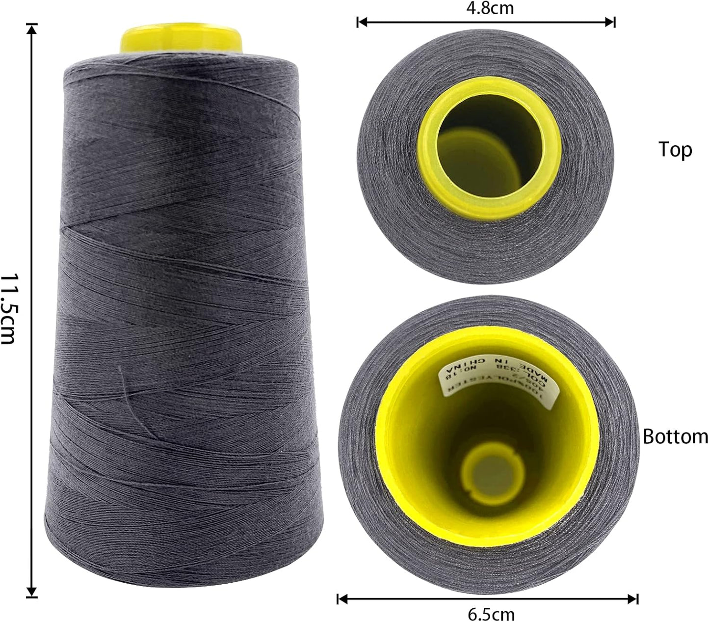 Tortoise 4 Cones of 3000 Yards Each Spool Thread for All Purpose, Serger, Overlock, Quilting, Sewing Machine - 100% Polyester, 40S/2 Dark Gray