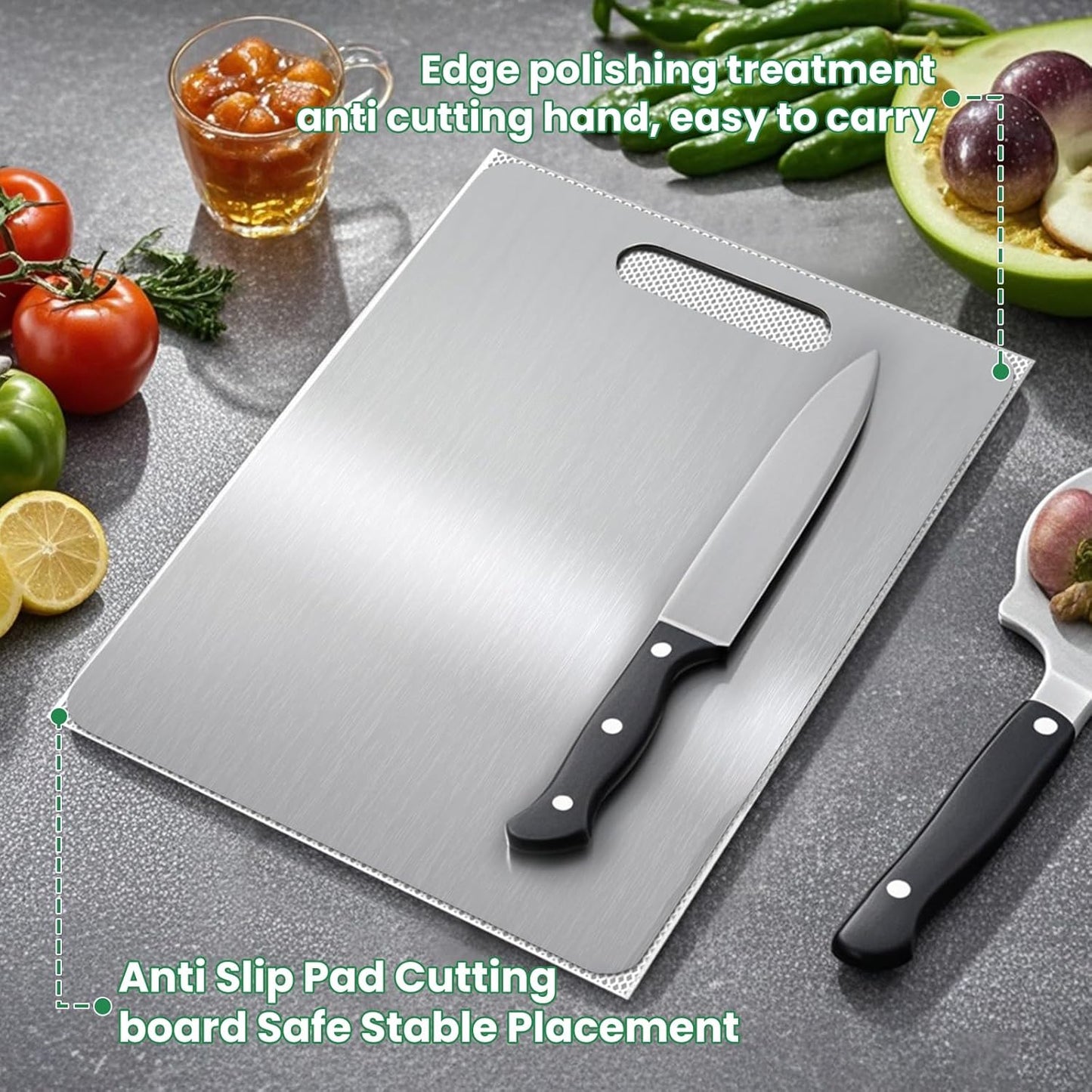 2 Pack, 100% Pure Titanium Cutting Board - 18x12 Inch Non-Slip Kitchen Chopping Board, Dishwasher Safe, Scratch Resistant, Easy to Clean, Durable & Hygienic for Meat, Vegetables, and Fruits
