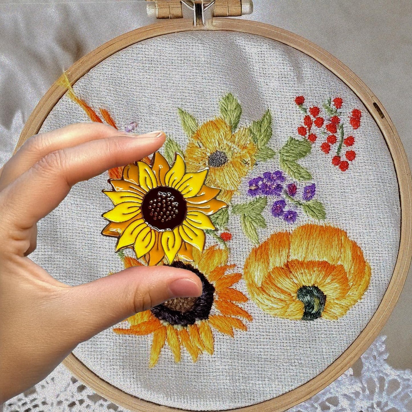 Hydrangea Magnetic Needle Minder for Cross Stitch – Strong Needlepoint Holder, Embroidery Sewing Magnet – Secure & Decorative Needle Minders for Stitching & Crafting (Sunflower)