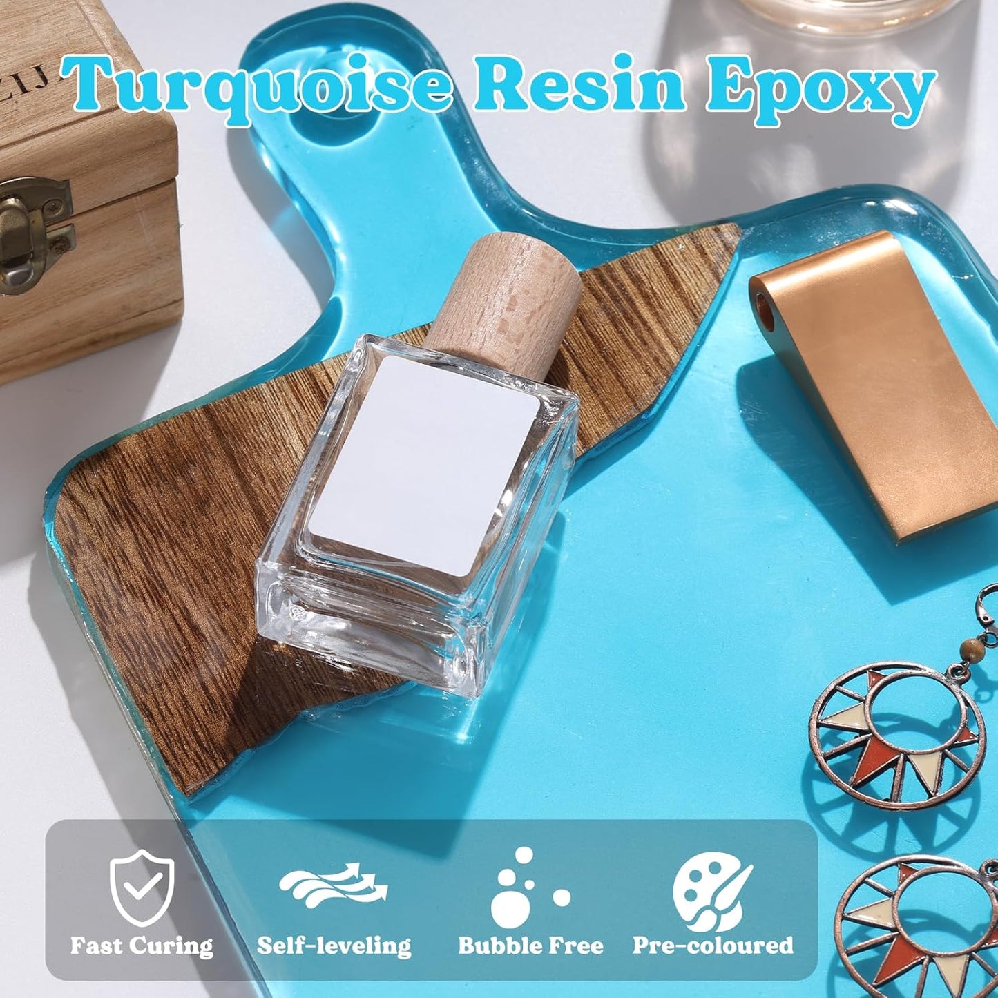 LET'S RESIN EPOXY RESIN Turquoise Epoxy Resin,44OZ Bubble Free & High-Gloss Epoxy Resin Kit,Self Leveling Resin and Hardener for Ocean Art Crafts,Jewelry Making,Resin Molds
