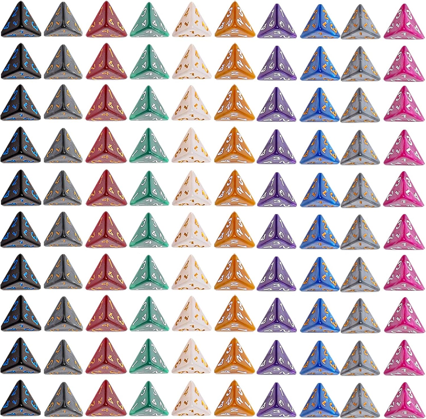 CiaraQ DND Polyhedral Dice (100pcs) with A Dice Bag Compatible with Dungeons and Dragons DND RPG MTG Role Playing Table Games (D4 dice, 10 colors-100 pcs)