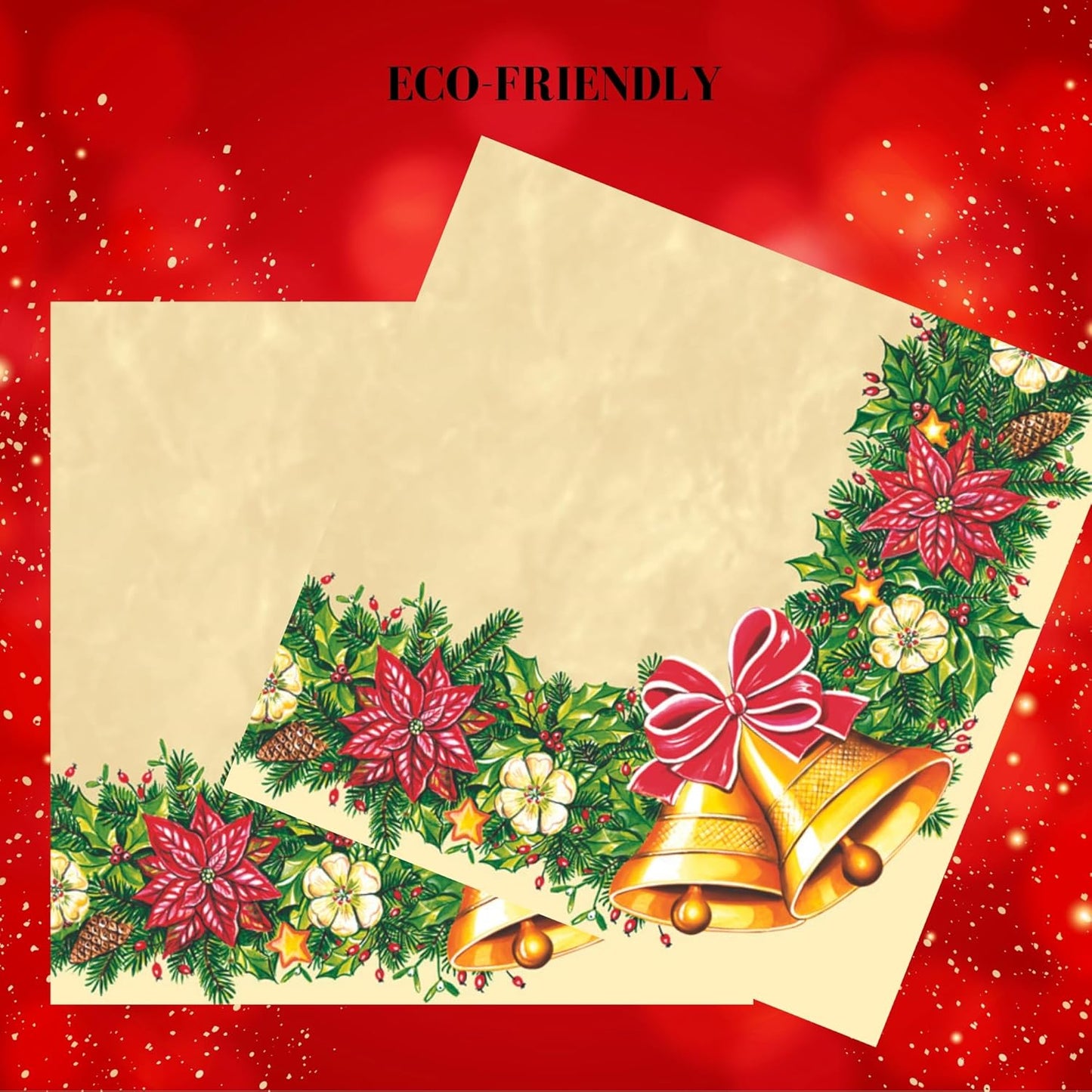 20-ct 13x13 Christmas Paper Decoupage Napkins, 3-Ply Servilletas Tissue Napkin for Dinner and Parties, Disposable Napkins (Bells)