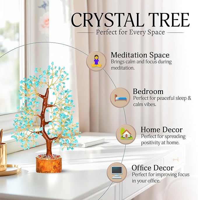 YATSKIA Tourquise Crystal Tree of Life - Turquoise Stone - Turquoise Decor - Stones and Crystals - Spiritual Room Decor - Gifts for Women - Good Luck Gifts
