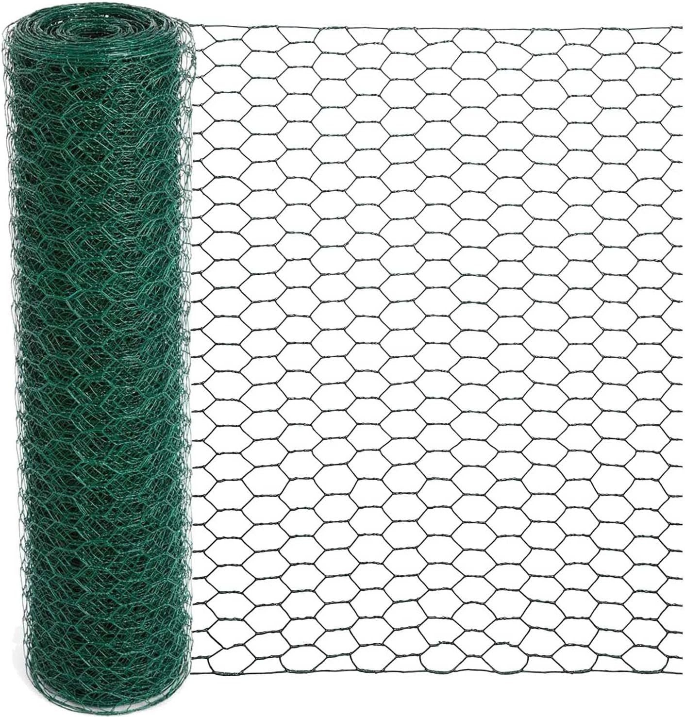 Chicken Wire 15.7 x 315 Inches Chicken Wire Fencing Mesh Green PVC Coated Floral Chicken Wire for Crafts Poultry Garden, Hexagonal Galvanized Chicken Coop Rabbit Wire Fencing Netting