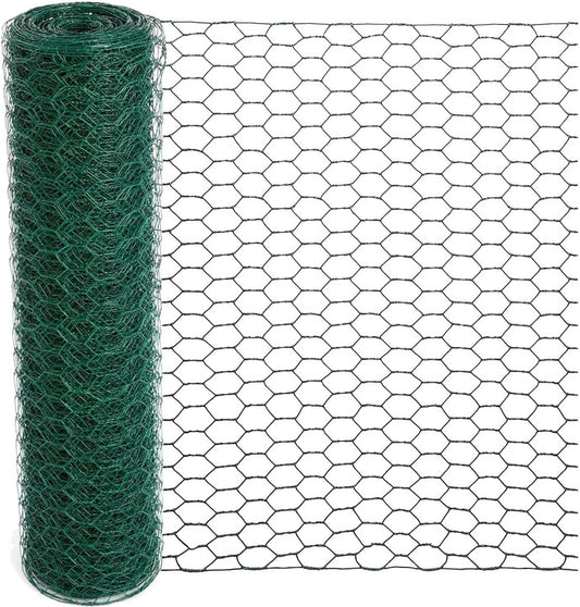 Chicken Wire for Floral Arrangements, 15.7 x 157 Inches Green Mesh, 0.6 Inch Hexagonal Galvanized PVC Coated Netting Fence for Crafts, Poultry, Garden