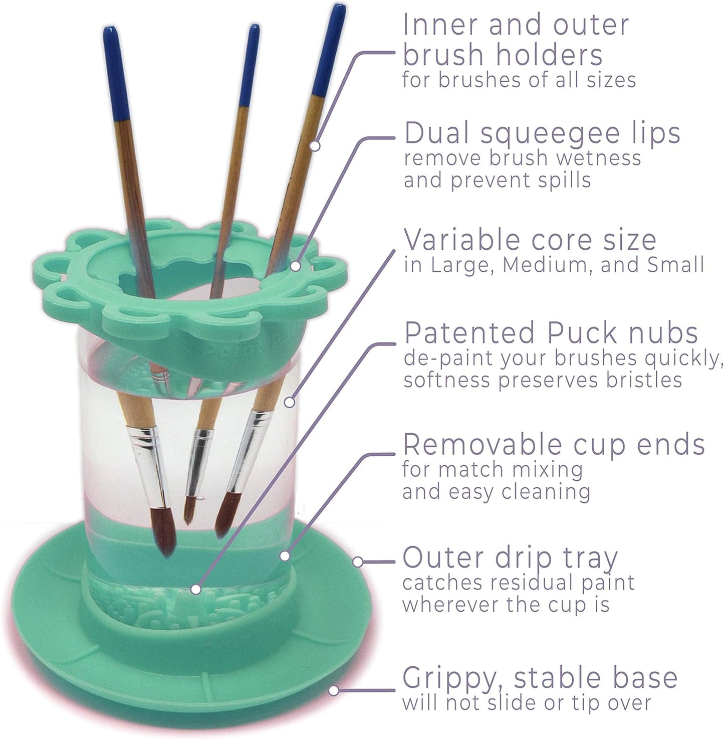 Paint Puck Ultimate Rinse Cup Paint Brush Cleaner (Green, Jar) – Non-Spill Paint Water Cup & Brush Cleaner with Brush Holder, Squeegee Lips & Drip Tray for Acrylic, Watercolor & Art Supplies