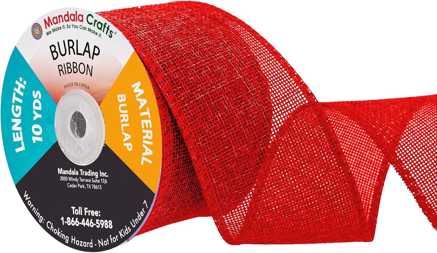 Mandala Crafts Red Burlap Ribbon 2.5 Inches Wide Jute Ribbons for Crafts - 20 Yds Roll Rustic Burlap Wrap Trim Ribbons for Wreaths Bows Wedding Party Decoration