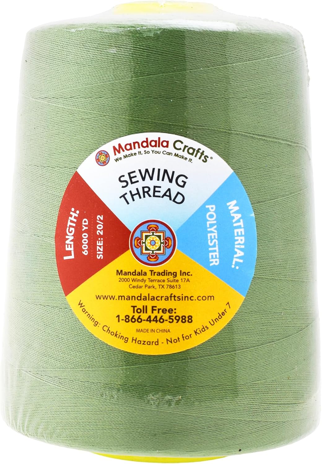 Mandala Crafts 4 Pack of Serger Threads Cones Spools - 20S/2 24000 Yards Polyester Sage Green Threads for Sergers Machine and Overlock Quilting Sewing Machine