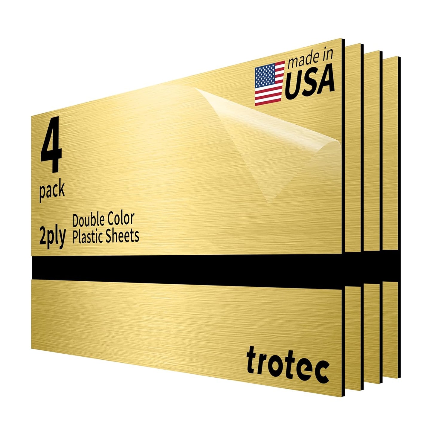 Trotec | Metallic Looking Acrylic Sheet | 12"x20"x1/16, 4 Pcs | Brushed Gold/Black | Metallic Finish - Scratch Resistant for Laser Engraving & Cutting,Printing,Glowforge,Name Plate | USA Made