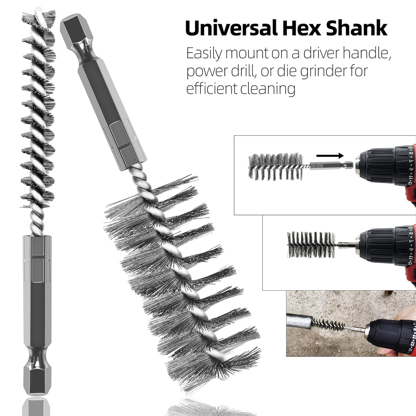 ASNOMY 7Pcs Wire Bore Brush for Drill,5/16"-1” Stainless Steel Copper Pipe Cleaner Set for Power Drill Cleaning,Abrasive Drill Wire Brush with 1/4" Hex Shank