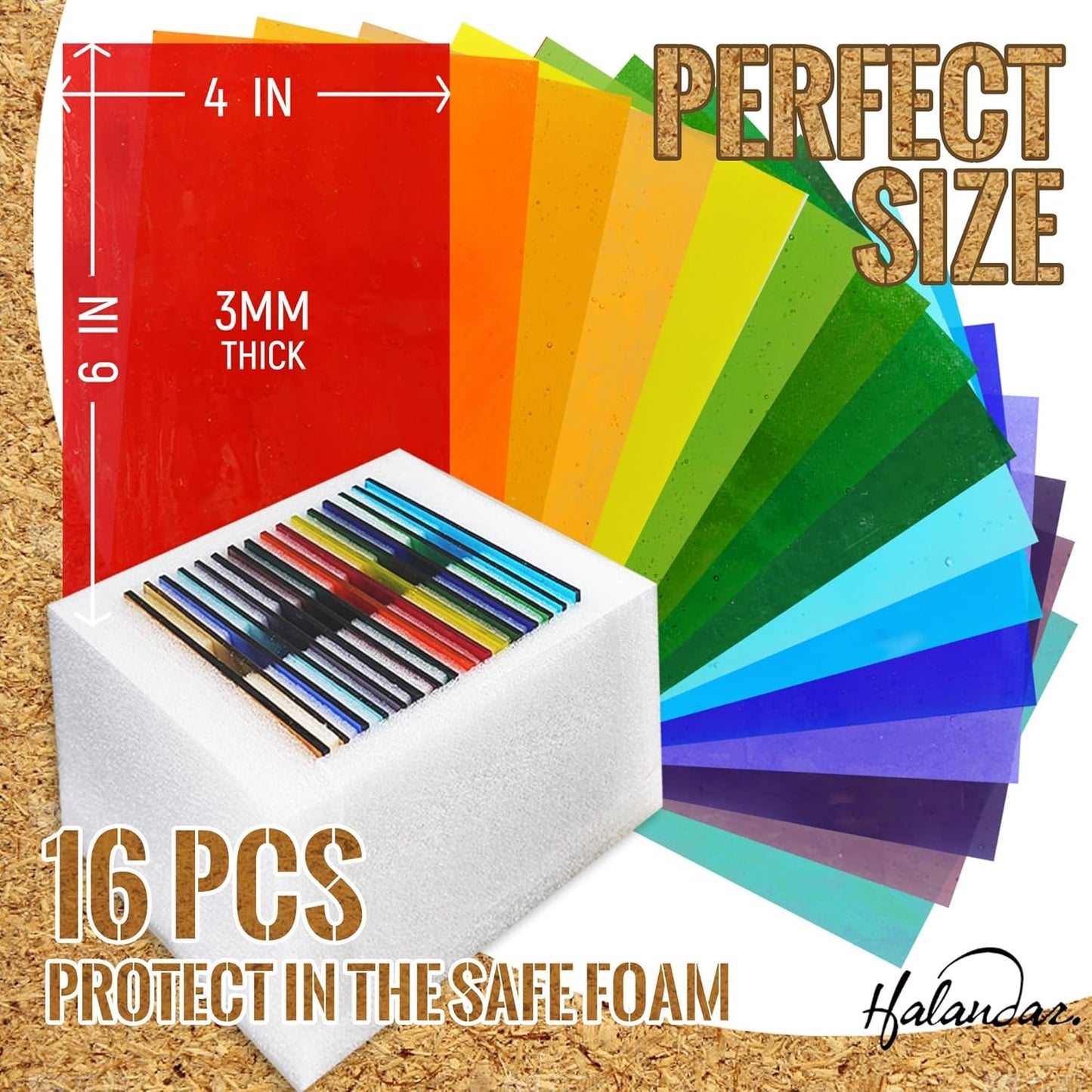 16 Sheets 4x6 in Iridescent Stained Glass Sheets, Glass Cathedral Art, Mosaic Glass, Glass Sheets Supplies with Copper Foil Tape and Gloves for Glass Lovers DIY (Transparent)