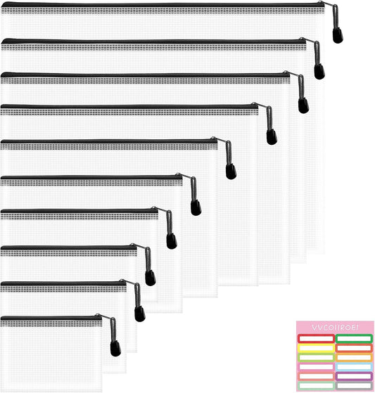 10pcs Mesh Zipper Pouch Bags, 10 Sizes Zipper Bags for Organizing, Mesh Bags With Zipper, Plastic Zipper Pouches, Black Zipper Pouches for Puzzle, Board Game Storage, Travel Pouch