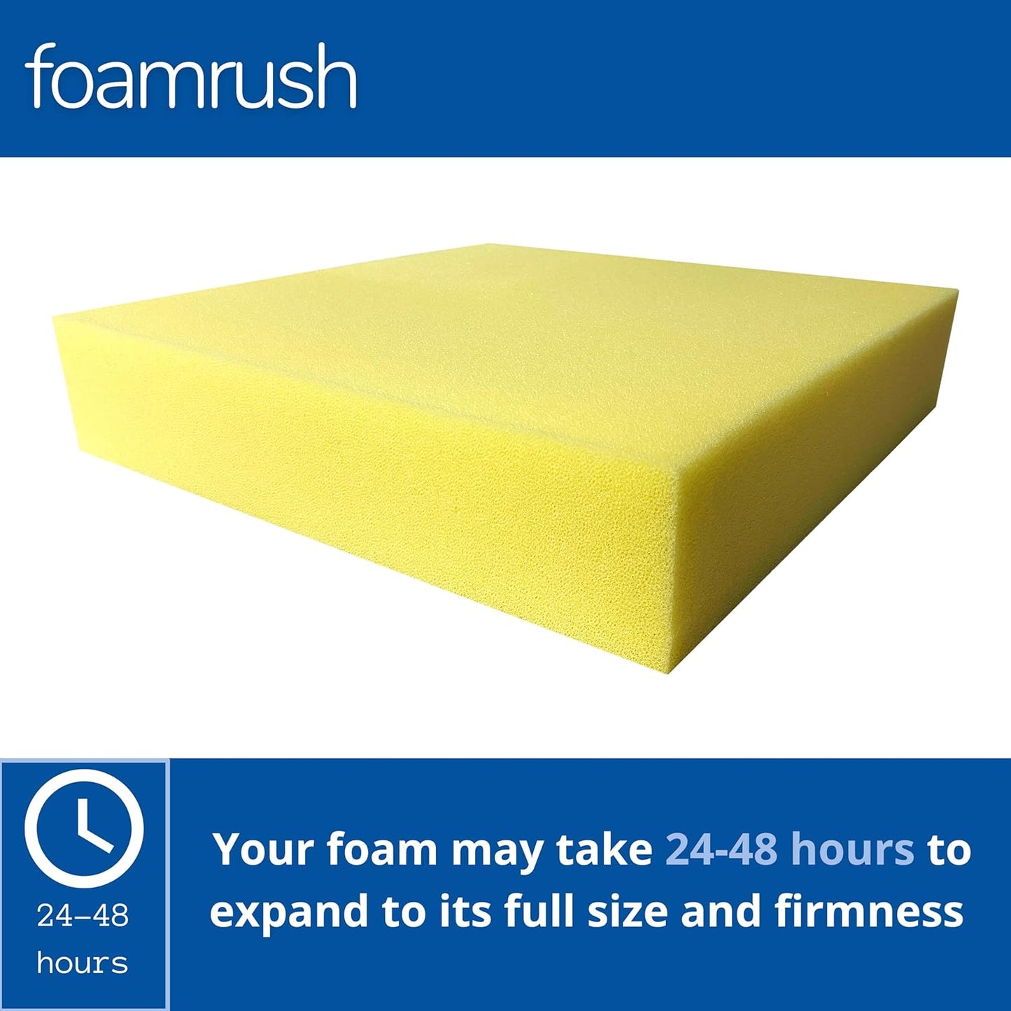 FoamRush 8" x 24" x 24" Water-Resistant Dry Fast Outdoor Upholstery Foam Sheet for Outdoor & Marine Furniture (Chair Cushion Foam for Patio Furniture, Boat Seat Cushion Replacement)
